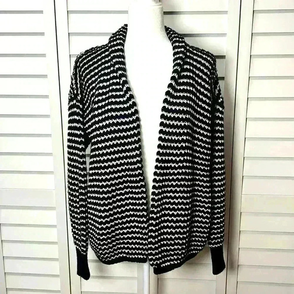 Michael Stars Knit Open Cardigan Sweater Size Small Black & White - Picture 2 of 8